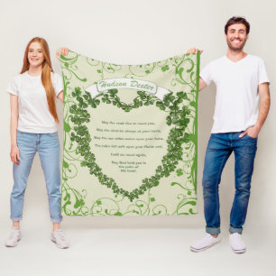 Green Vintage Banner Irish Blessing Clover Heart Fleece Blanket