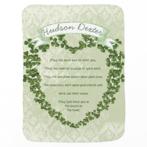 Green Vintage Banner Irish Blessing Clover Heart Stroller Blanket