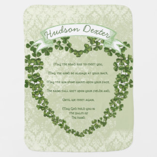 Green Vintage Banner Irish Blessing Clover Heart Stroller Blanket