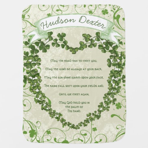 Green Vintage Banner Irish Blessing Clover Heart Swaddle Blanket