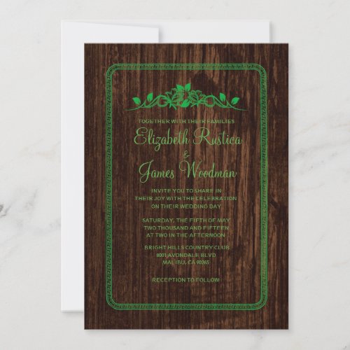 Green Vintage Barn Wood Wedding Invitations