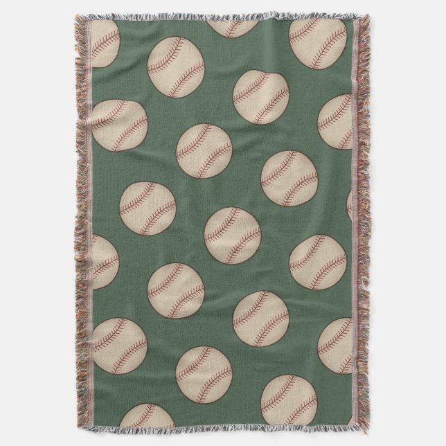 Green Vintage Baseball Throw Blanket  (Front Vertical)