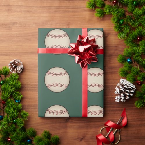 Green Vintage Baseball Wrapping Paper