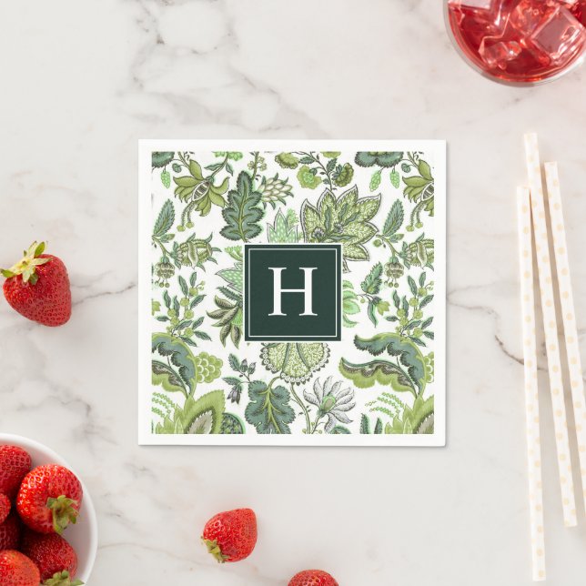 Green Vintage Botanical Monogrammed Napkins (Insitu)