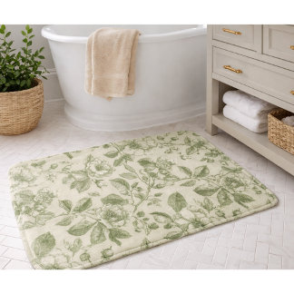 Green Vintage Botanical Toile Pattern Bath Mat