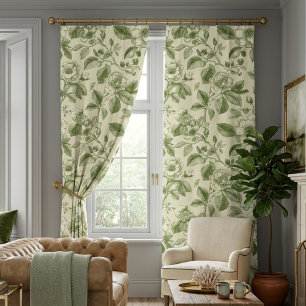Green Vintage Botanical Toile Pattern Blackout Curtains