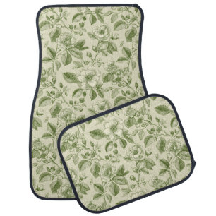 Green Vintage Botanical Toile Pattern Car Floor Mat