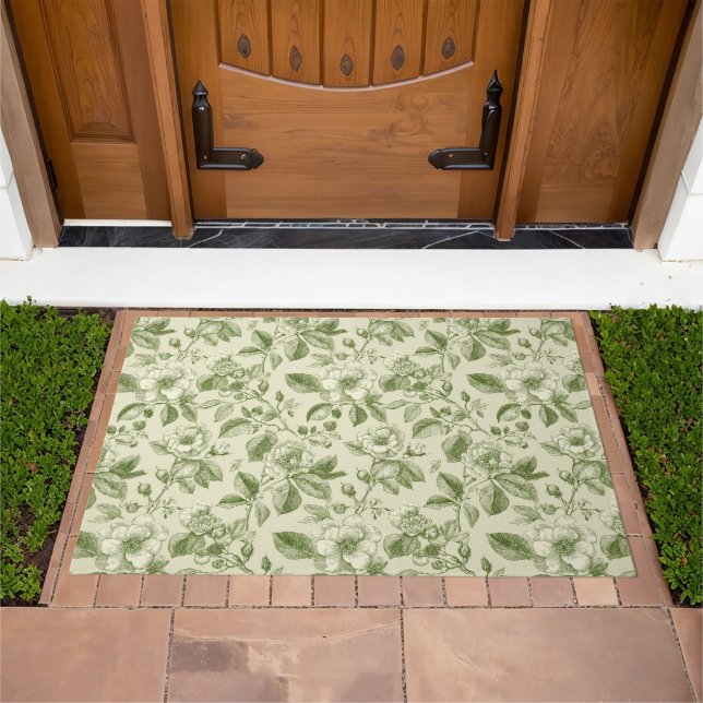 Green Vintage Botanical Toile Pattern Doormat (Outdoor)
