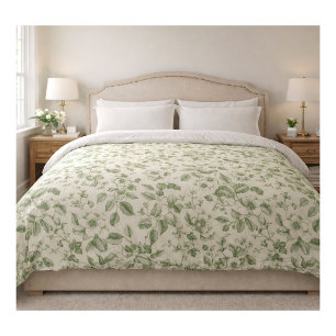 Green Vintage Botanical Toile Pattern Duvet Cover