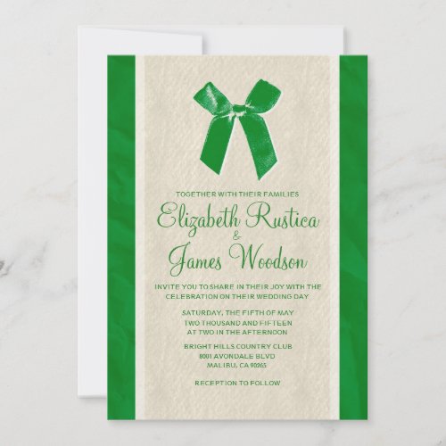 Green Vintage Bow &amp; Linen Wedding Invitations