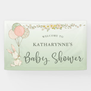 Green Vintage Bunny Rustic Floral Baby Shower Banner