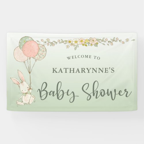 Green Vintage Bunny Rustic Floral Baby Shower Banner