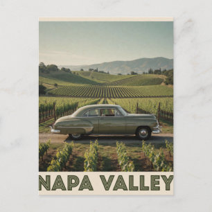 🏔️ Green Vintage Car Napa Valley Postcard