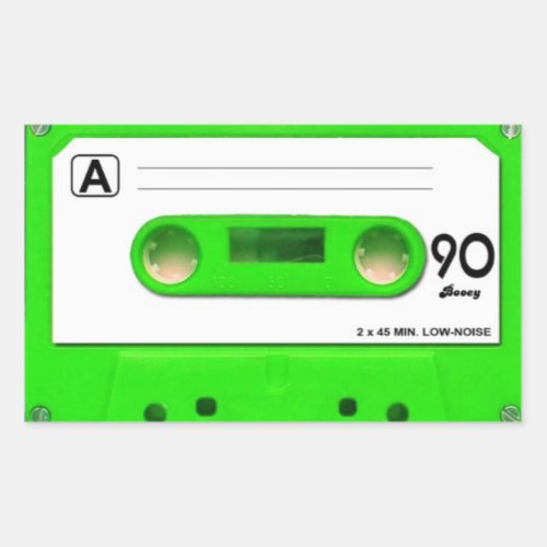 Green Vintage Cassette Music Tape Rectangular Sticker