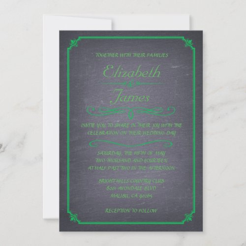 Green Vintage Chalkboard Wedding Invitations