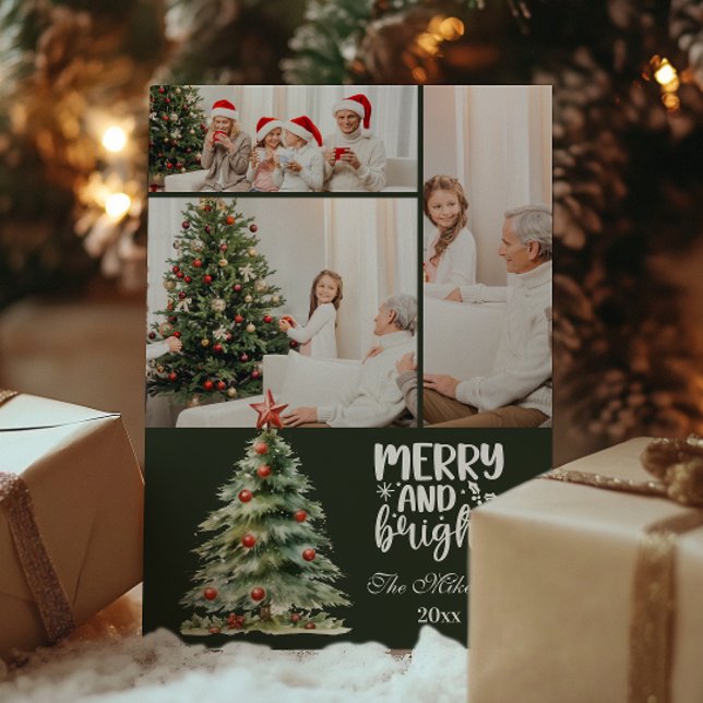 Green Vintage Christmas 3 Photo Family  Holiday Card (Creator Uploaded)