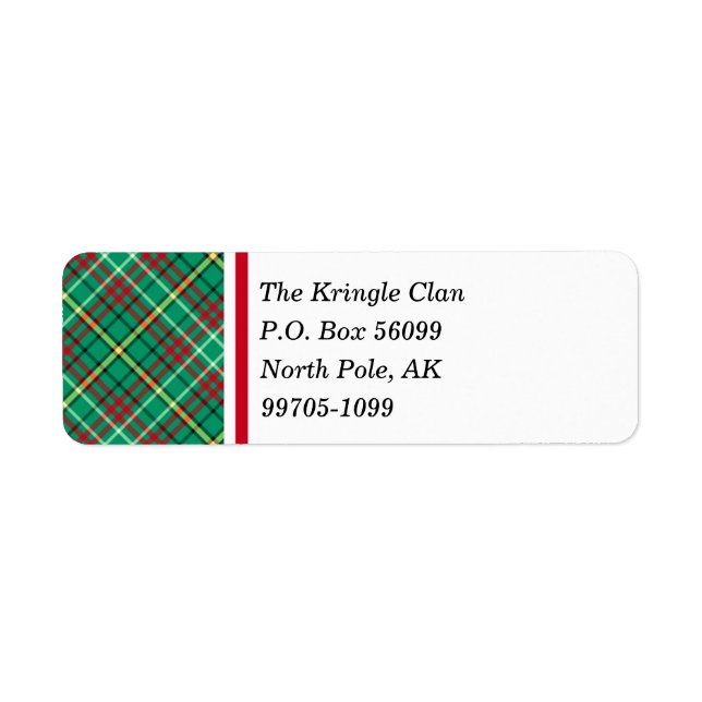 Green Vintage Christmas Plaid Label (Front)