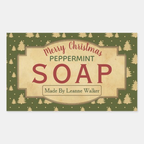 Green Vintage Christmas Tree Peppermint Soap Label