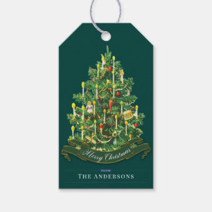 Green Vintage Christmas Tree Simple Custom Gift Tags