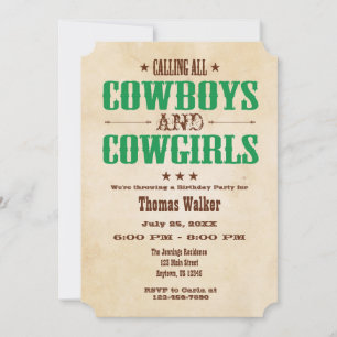Green Vintage Cowboy Birthday Invitation