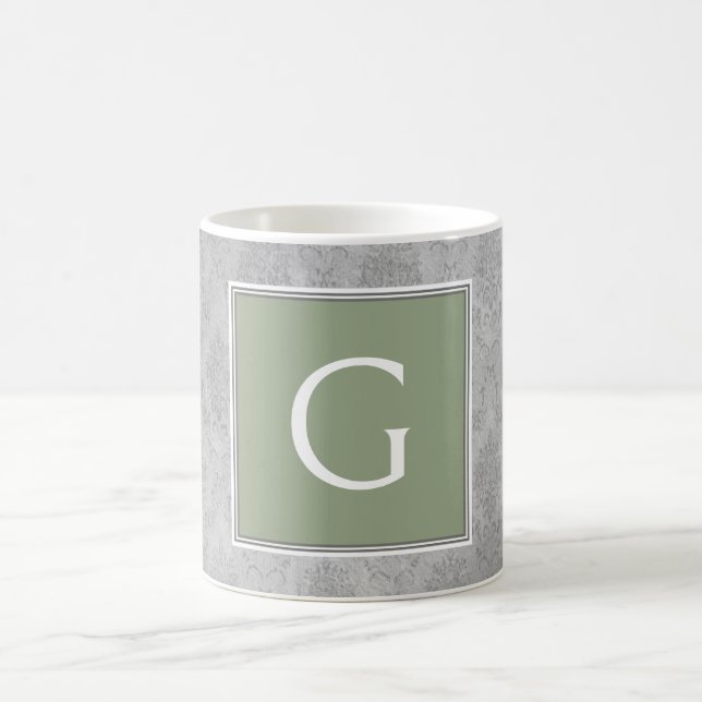 Green Vintage Damask Monogram Mug (Center)