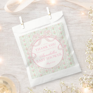 Green Vintage Fancy Floral Baby Shower Dessert Favor Bag