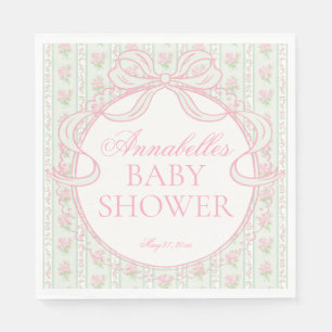 Green Vintage Fancy Floral Baby Shower Dessert Napkins