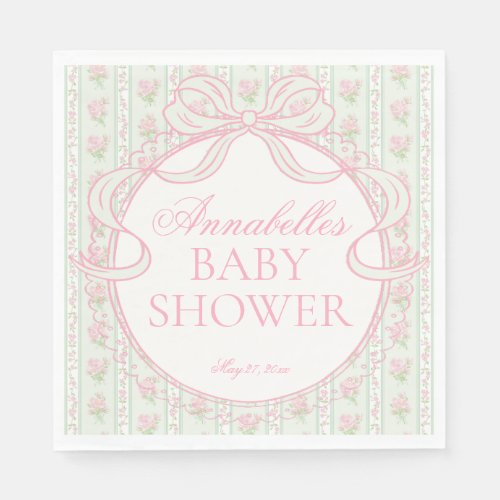 Green Vintage Fancy Floral Baby Shower Dessert Napkins