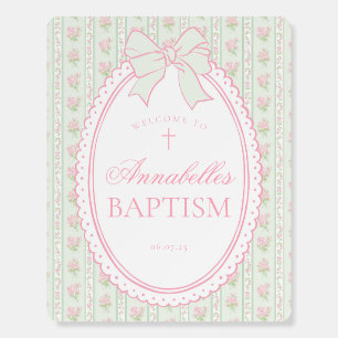 Green Vintage Fancy Floral Baptism Welcome Sign