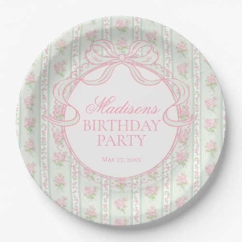 Green Vintage Fancy Floral Birthday Party Paper Plates