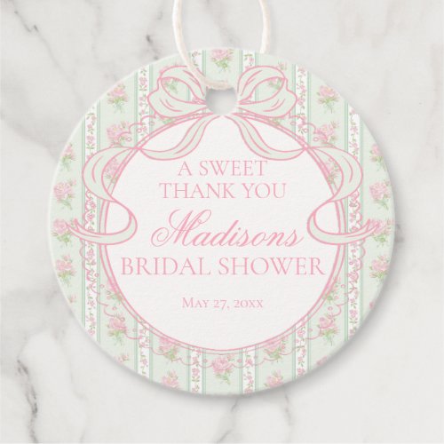 Green Vintage Fancy Floral Bridal Shower Circle Favor Tags