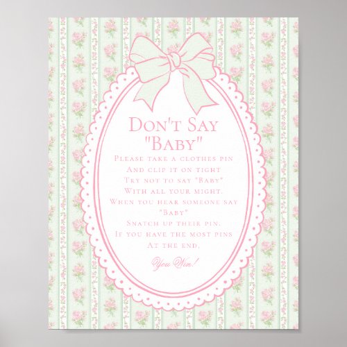 Green Vintage Fancy Floral Dont Say Baby Game Poster