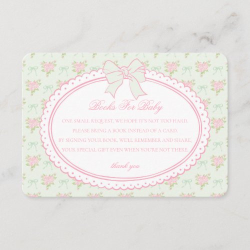 Green Vintage Floral Books for Baby Invite Insert
