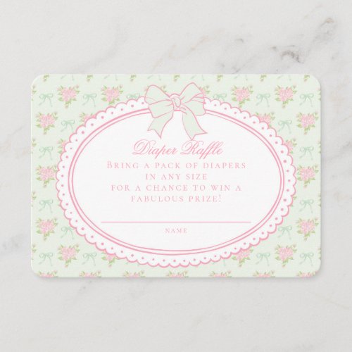 Green Vintage Floral Diaper Raffle Invite Insert