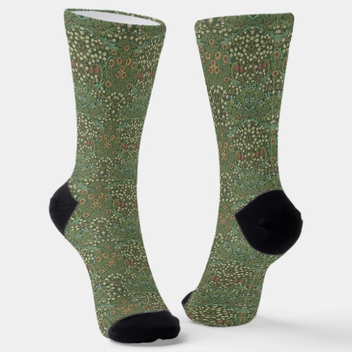 Green Vintage Floral Morris Flowers Pattern  Socks