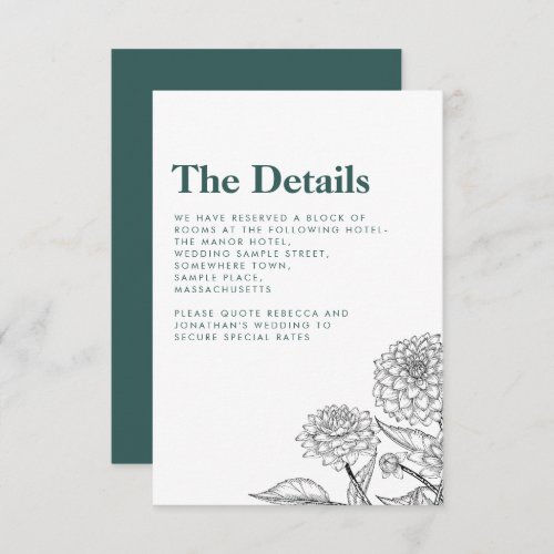 Green Vintage Floral Wedding Details Card