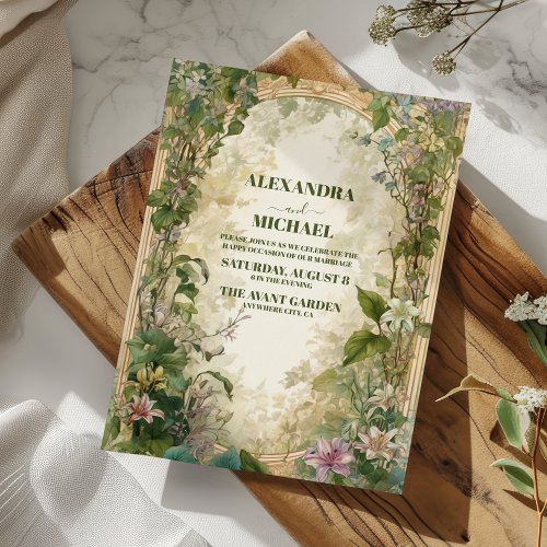 Green Vintage Floral Wedding Invitation