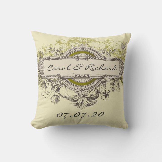 Green Vintage Floral Wedding Sweetheart Pillow (Front)