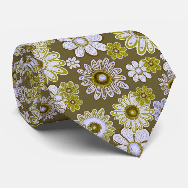 Green Vintage Flower Vibes Neck Tie (Rolled)