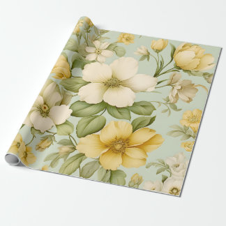 Green vintage flowers wrapping paper