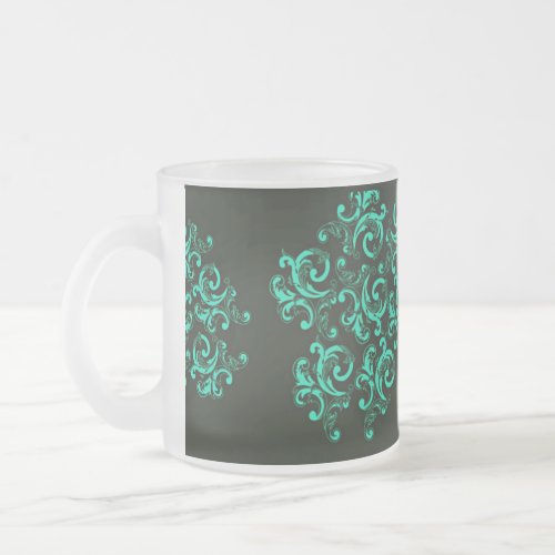 Green vintage flowery pattern on frosted glass coffee mug