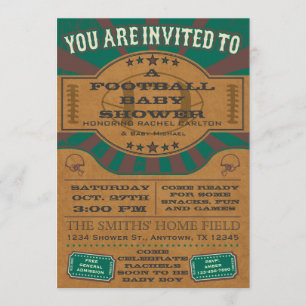 Green Vintage Football Baby Shower Invitation