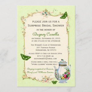 Green Vintage French Bridal Tea Party Invitation