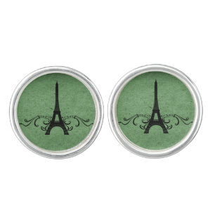 Green Vintage French Flourish Cufflinks