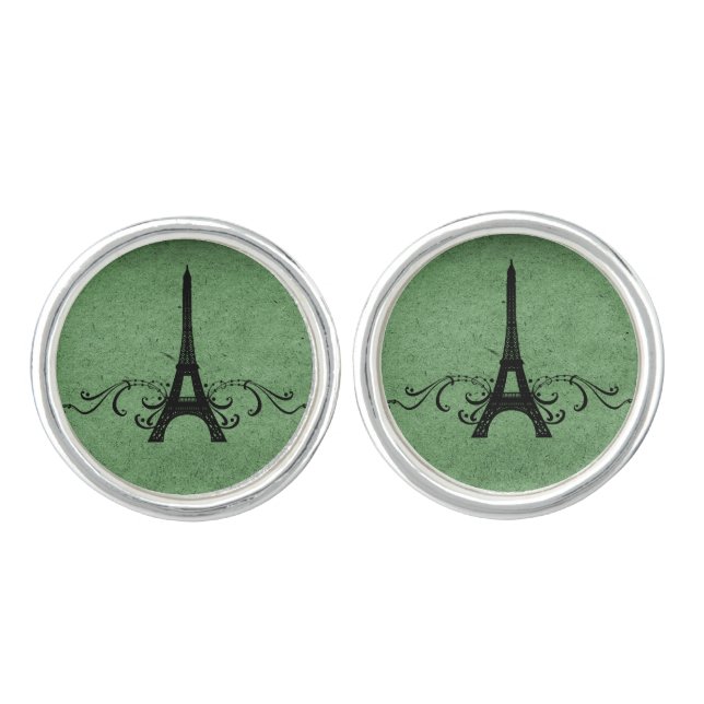 Green Vintage French Flourish Cufflinks (Front)