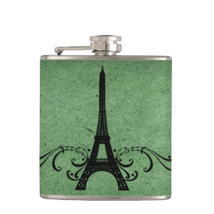 Green Vintage French Flourish Hip Flask