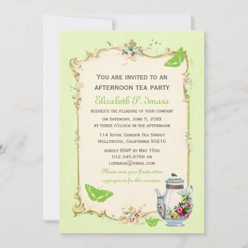 Green Vintage French Tea Party Custom Invites