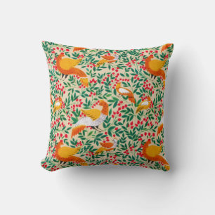 Green Vintage Garden Peacock Birds Throw Pillow