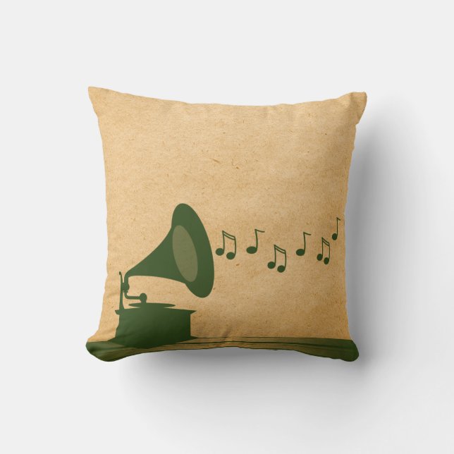 Green Vintage Gramophone Pillow (Front)