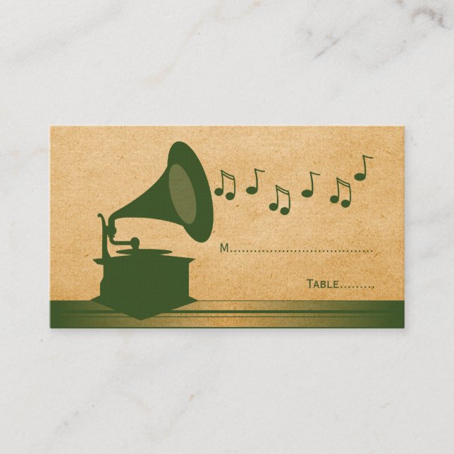 Green Vintage Gramophone Place Card (Front)